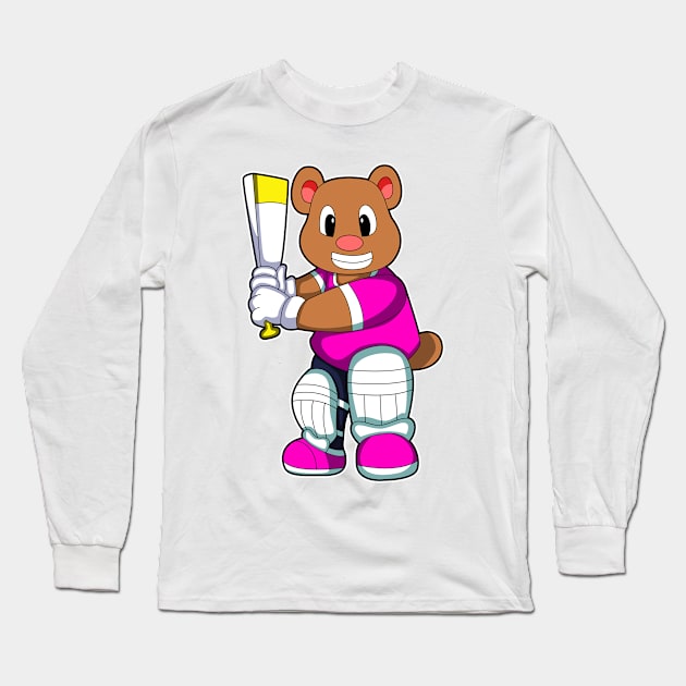 Bear as Batsman with Cricket bat Long Sleeve T-Shirt by Markus Schnabel